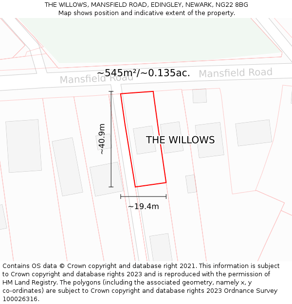THE WILLOWS, MANSFIELD ROAD, EDINGLEY, NEWARK, NG22 8BG: Plot and title map