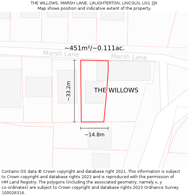 THE WILLOWS, MARSH LANE, LAUGHTERTON, LINCOLN, LN1 2JX: Plot and title map