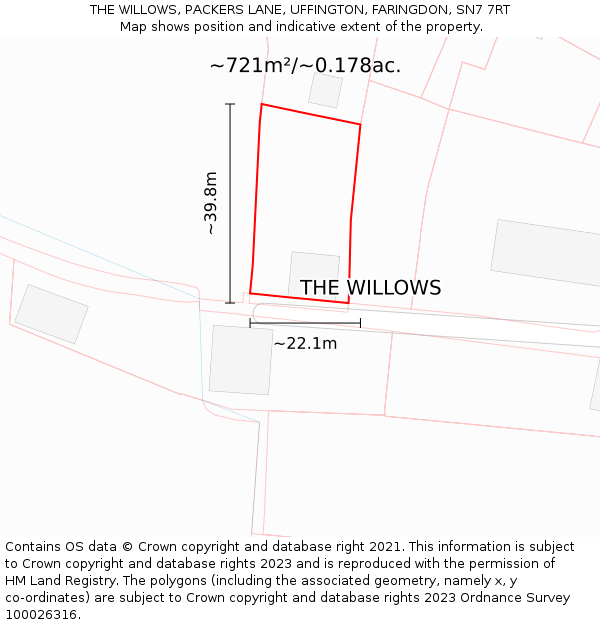 THE WILLOWS, PACKERS LANE, UFFINGTON, FARINGDON, SN7 7RT: Plot and title map