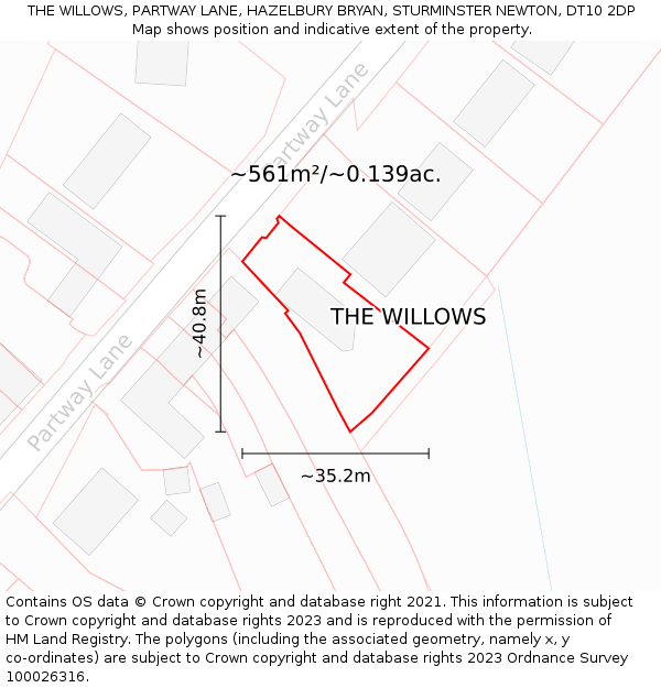 THE WILLOWS, PARTWAY LANE, HAZELBURY BRYAN, STURMINSTER NEWTON, DT10 2DP: Plot and title map