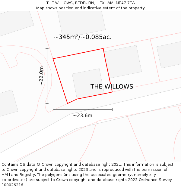 THE WILLOWS, REDBURN, HEXHAM, NE47 7EA: Plot and title map