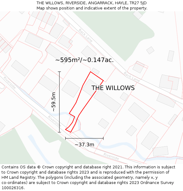 THE WILLOWS, RIVERSIDE, ANGARRACK, HAYLE, TR27 5JD: Plot and title map