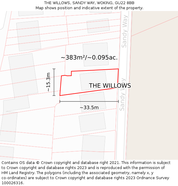 THE WILLOWS, SANDY WAY, WOKING, GU22 8BB: Plot and title map