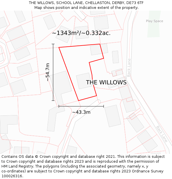 THE WILLOWS, SCHOOL LANE, CHELLASTON, DERBY, DE73 6TF: Plot and title map