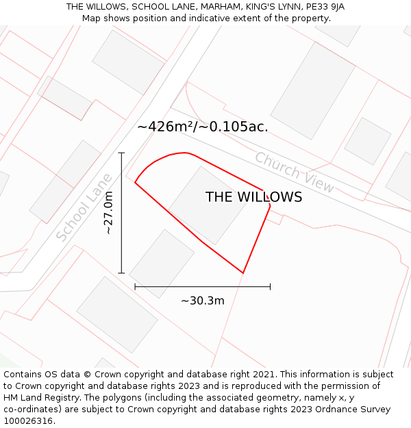 THE WILLOWS, SCHOOL LANE, MARHAM, KING'S LYNN, PE33 9JA: Plot and title map
