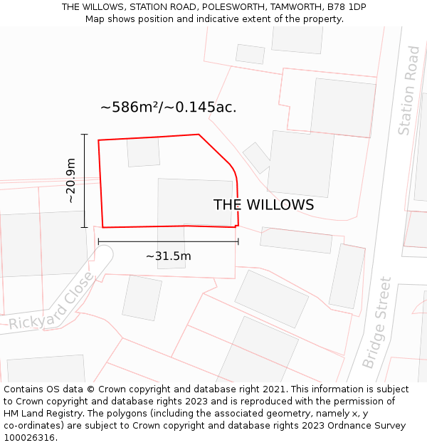 THE WILLOWS, STATION ROAD, POLESWORTH, TAMWORTH, B78 1DP: Plot and title map
