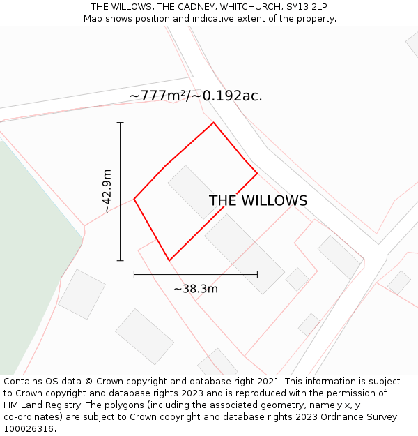 THE WILLOWS, THE CADNEY, WHITCHURCH, SY13 2LP: Plot and title map
