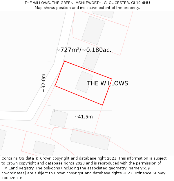 THE WILLOWS, THE GREEN, ASHLEWORTH, GLOUCESTER, GL19 4HU: Plot and title map