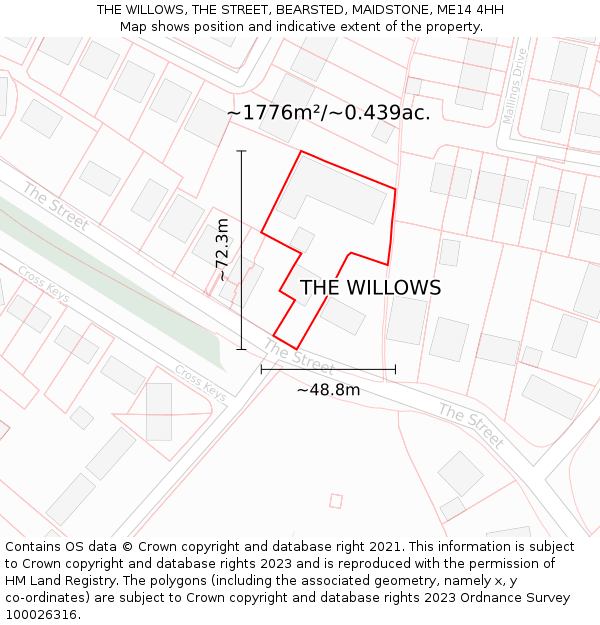THE WILLOWS, THE STREET, BEARSTED, MAIDSTONE, ME14 4HH: Plot and title map