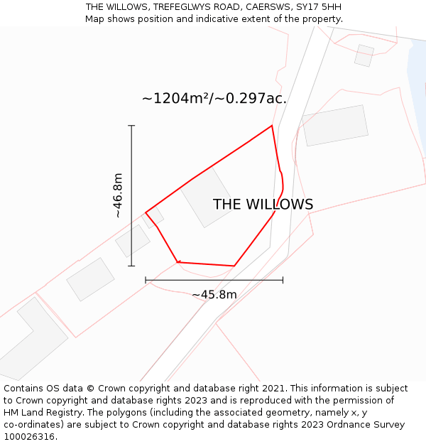 THE WILLOWS, TREFEGLWYS ROAD, CAERSWS, SY17 5HH: Plot and title map