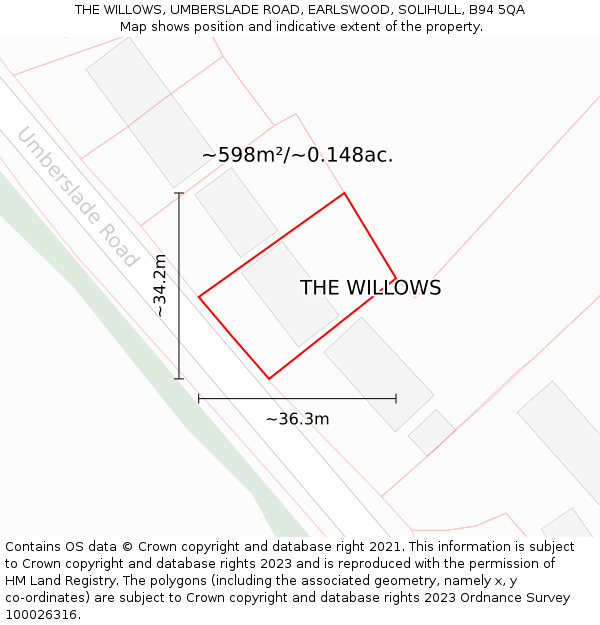 THE WILLOWS, UMBERSLADE ROAD, EARLSWOOD, SOLIHULL, B94 5QA: Plot and title map