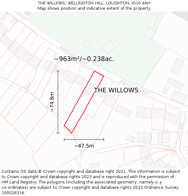 THE WILLOWS, WELLINGTON HILL, LOUGHTON, IG10 4AH: Plot and title map