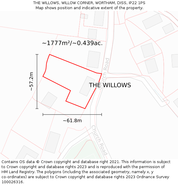 THE WILLOWS, WILLOW CORNER, WORTHAM, DISS, IP22 1PS: Plot and title map