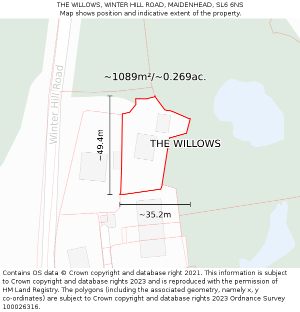 THE WILLOWS, WINTER HILL ROAD, MAIDENHEAD, SL6 6NS: Plot and title map