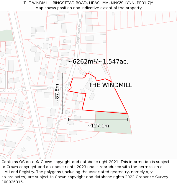 THE WINDMILL, RINGSTEAD ROAD, HEACHAM, KING'S LYNN, PE31 7JA: Plot and title map