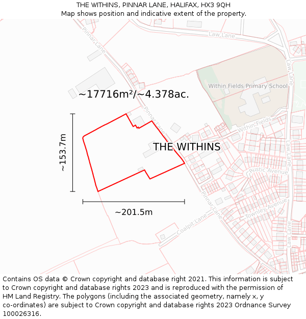THE WITHINS, PINNAR LANE, HALIFAX, HX3 9QH: Plot and title map