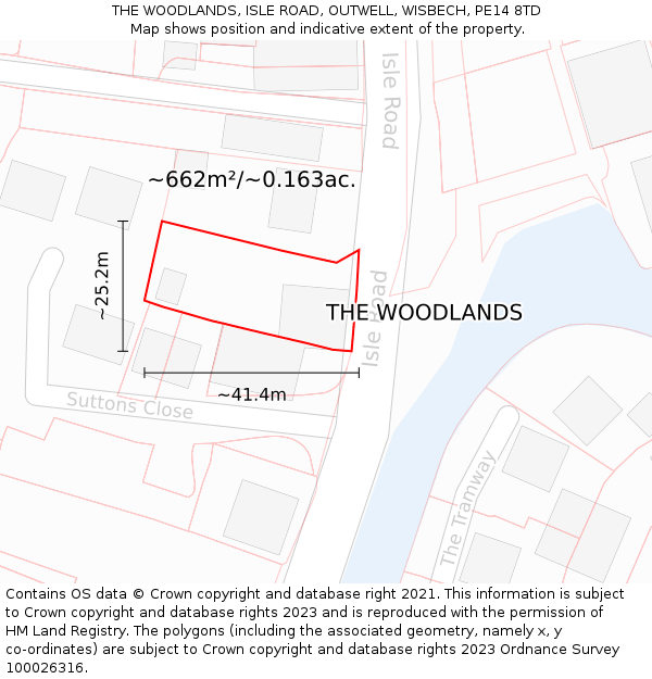 THE WOODLANDS, ISLE ROAD, OUTWELL, WISBECH, PE14 8TD: Plot and title map