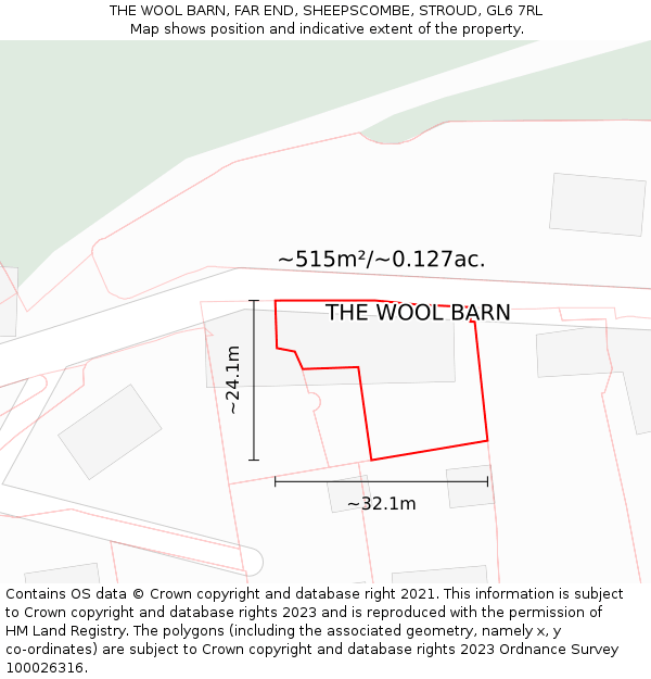 THE WOOL BARN, FAR END, SHEEPSCOMBE, STROUD, GL6 7RL: Plot and title map