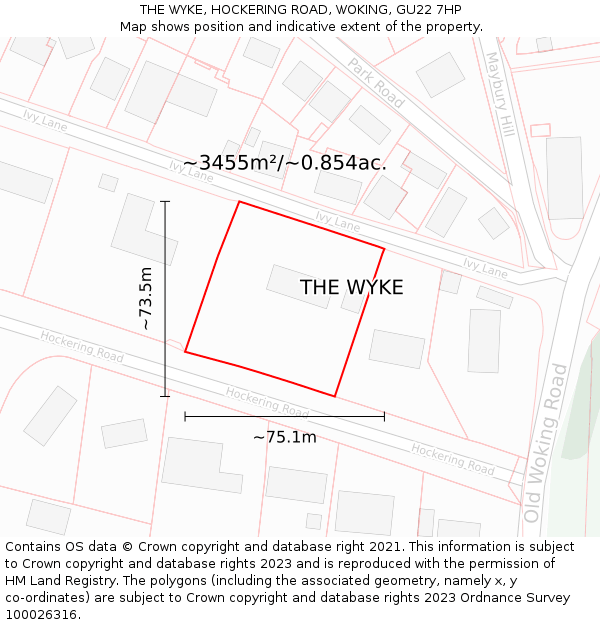 THE WYKE, HOCKERING ROAD, WOKING, GU22 7HP: Plot and title map