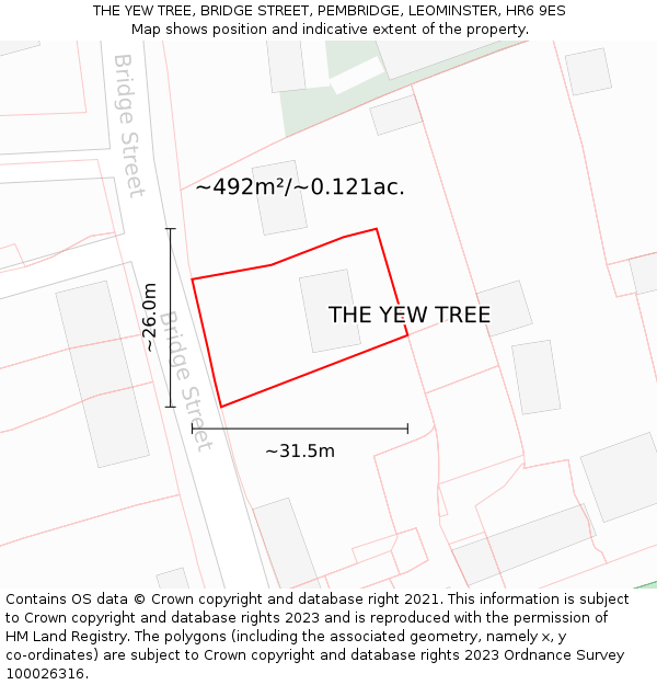 THE YEW TREE, BRIDGE STREET, PEMBRIDGE, LEOMINSTER, HR6 9ES: Plot and title map