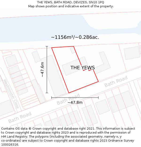 THE YEWS, BATH ROAD, DEVIZES, SN10 1PQ: Plot and title map