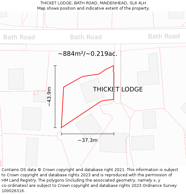 THICKET LODGE, BATH ROAD, MAIDENHEAD, SL6 4LH: Plot and title map