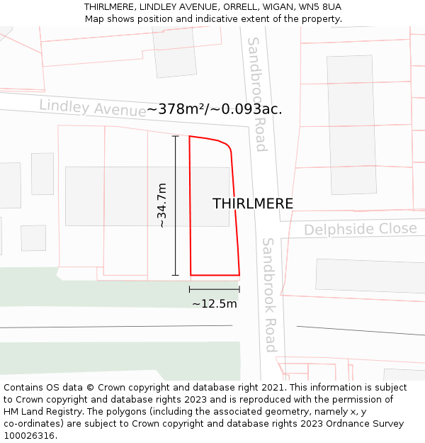 THIRLMERE, LINDLEY AVENUE, ORRELL, WIGAN, WN5 8UA: Plot and title map