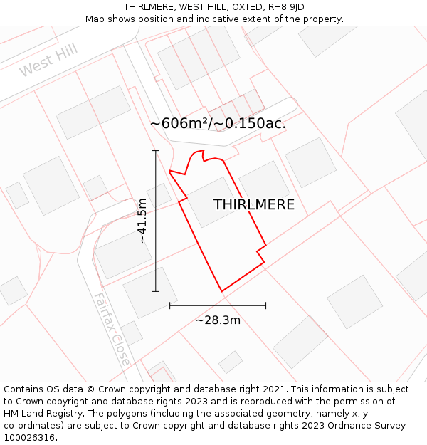 THIRLMERE, WEST HILL, OXTED, RH8 9JD: Plot and title map