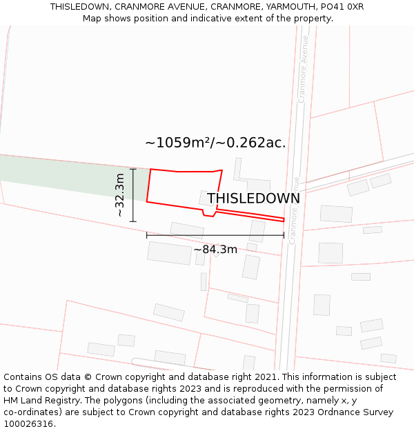 THISLEDOWN, CRANMORE AVENUE, CRANMORE, YARMOUTH, PO41 0XR: Plot and title map