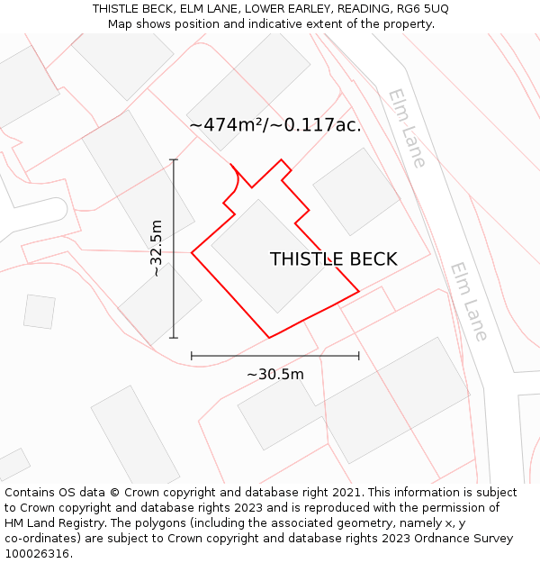 THISTLE BECK, ELM LANE, LOWER EARLEY, READING, RG6 5UQ: Plot and title map