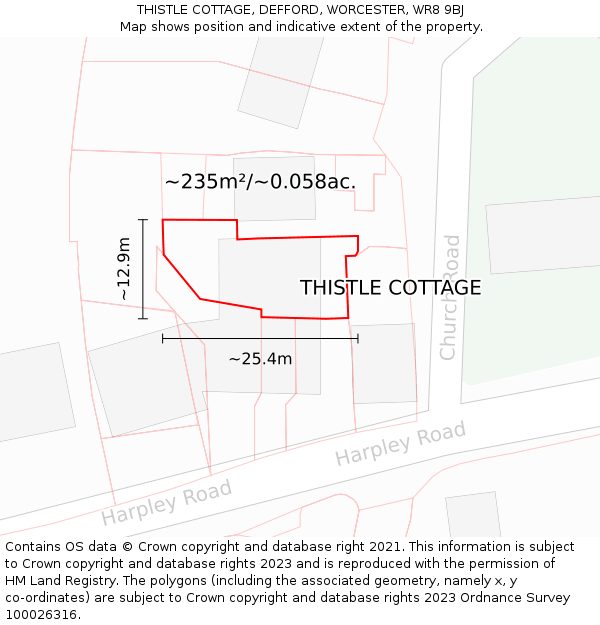 THISTLE COTTAGE, DEFFORD, WORCESTER, WR8 9BJ: Plot and title map