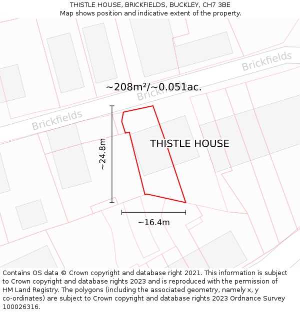 THISTLE HOUSE, BRICKFIELDS, BUCKLEY, CH7 3BE: Plot and title map