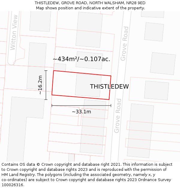 THISTLEDEW, GROVE ROAD, NORTH WALSHAM, NR28 9ED: Plot and title map