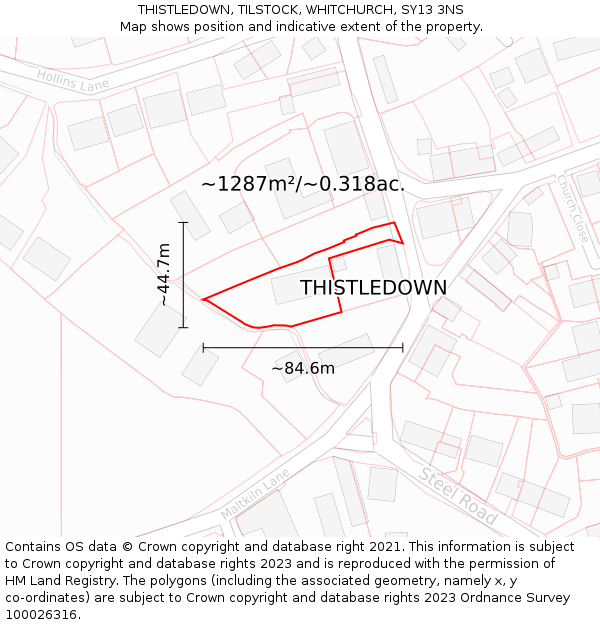 THISTLEDOWN, TILSTOCK, WHITCHURCH, SY13 3NS: Plot and title map