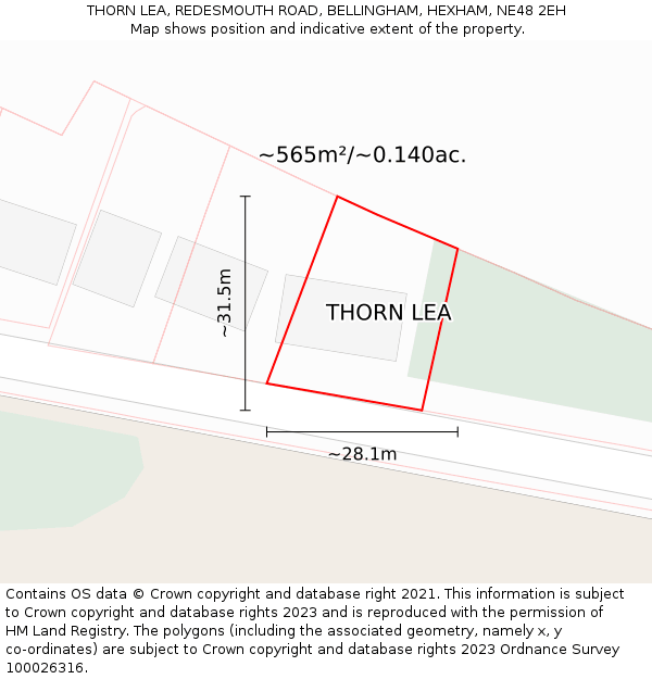 THORN LEA, REDESMOUTH ROAD, BELLINGHAM, HEXHAM, NE48 2EH: Plot and title map