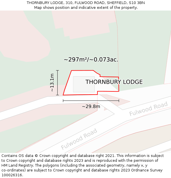 THORNBURY LODGE, 310, FULWOOD ROAD, SHEFFIELD, S10 3BN: Plot and title map