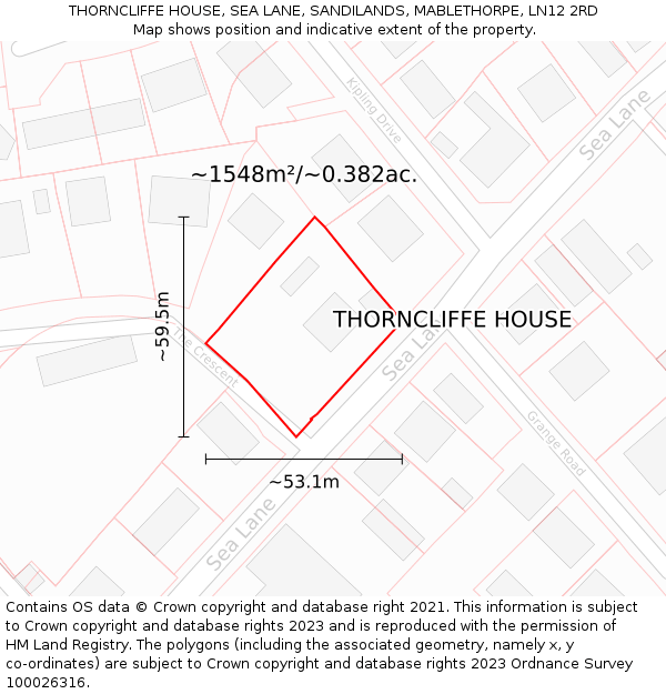 THORNCLIFFE HOUSE, SEA LANE, SANDILANDS, MABLETHORPE, LN12 2RD: Plot and title map