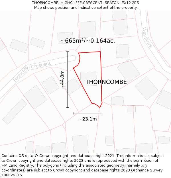 THORNCOMBE, HIGHCLIFFE CRESCENT, SEATON, EX12 2PS: Plot and title map