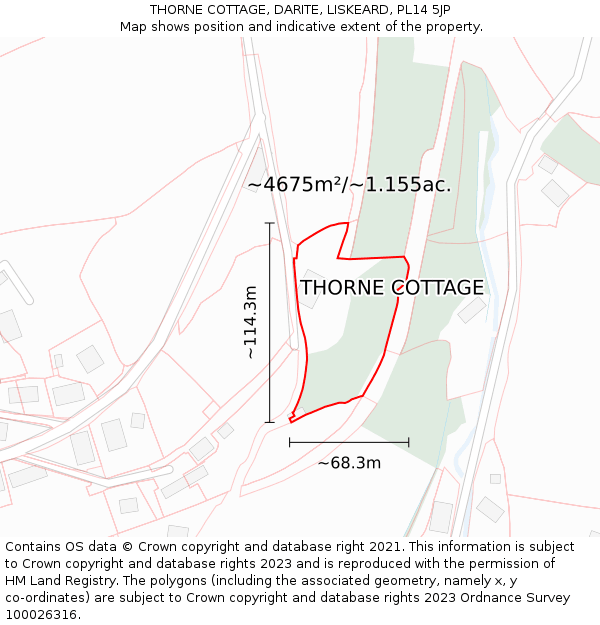 THORNE COTTAGE, DARITE, LISKEARD, PL14 5JP: Plot and title map