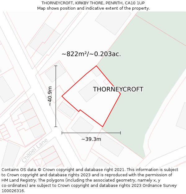 THORNEYCROFT, KIRKBY THORE, PENRITH, CA10 1UP: Plot and title map