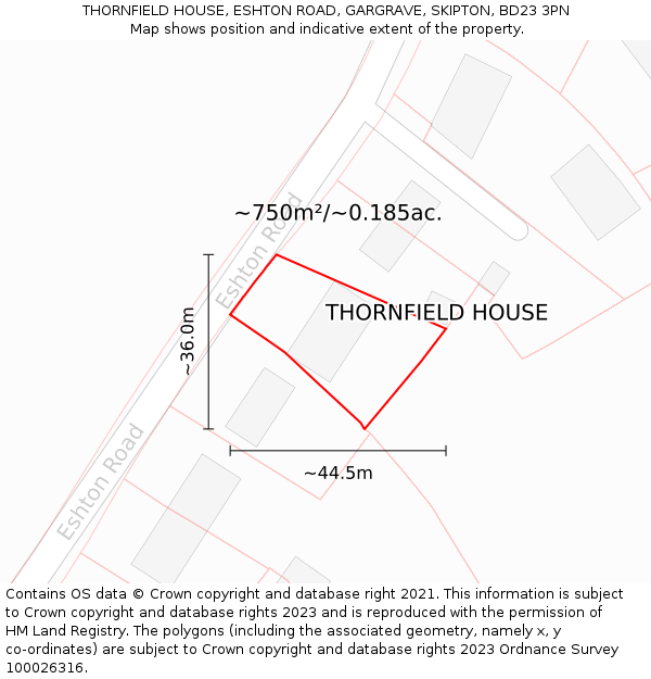 THORNFIELD HOUSE, ESHTON ROAD, GARGRAVE, SKIPTON, BD23 3PN: Plot and title map