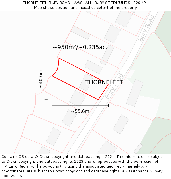 THORNFLEET, BURY ROAD, LAWSHALL, BURY ST EDMUNDS, IP29 4PL: Plot and title map