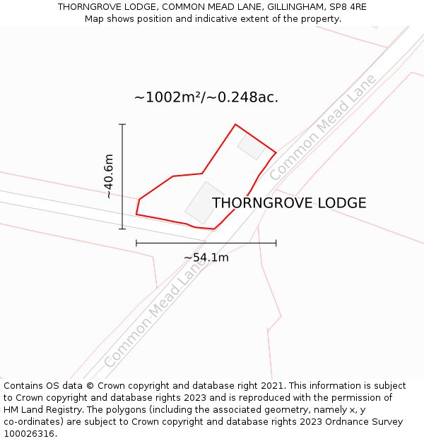 THORNGROVE LODGE, COMMON MEAD LANE, GILLINGHAM, SP8 4RE: Plot and title map