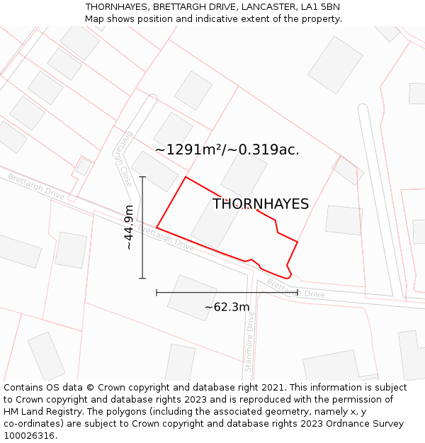 THORNHAYES, BRETTARGH DRIVE, LANCASTER, LA1 5BN: Plot and title map