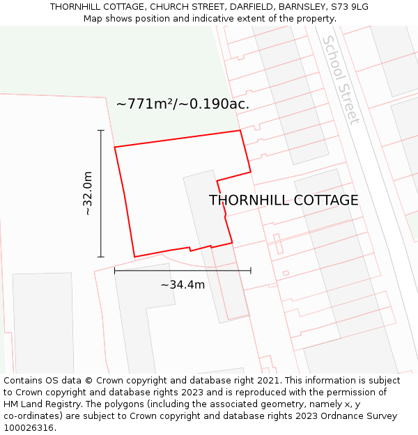 THORNHILL COTTAGE, CHURCH STREET, DARFIELD, BARNSLEY, S73 9LG: Plot and title map