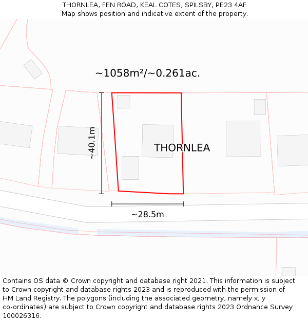 THORNLEA, FEN ROAD, KEAL COTES, SPILSBY, PE23 4AF: Plot and title map