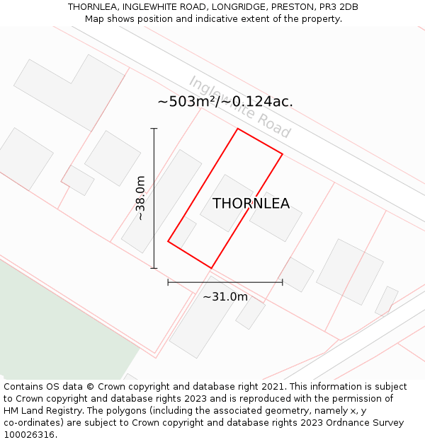 THORNLEA, INGLEWHITE ROAD, LONGRIDGE, PRESTON, PR3 2DB: Plot and title map