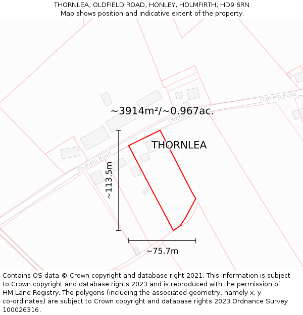 THORNLEA, OLDFIELD ROAD, HONLEY, HOLMFIRTH, HD9 6RN: Plot and title map