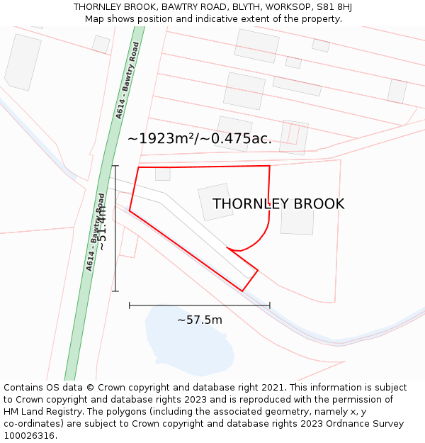 THORNLEY BROOK, BAWTRY ROAD, BLYTH, WORKSOP, S81 8HJ: Plot and title map