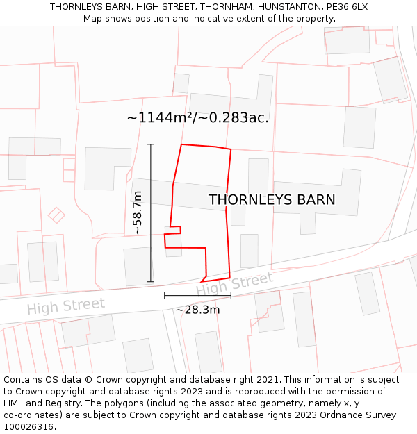 THORNLEYS BARN, HIGH STREET, THORNHAM, HUNSTANTON, PE36 6LX: Plot and title map